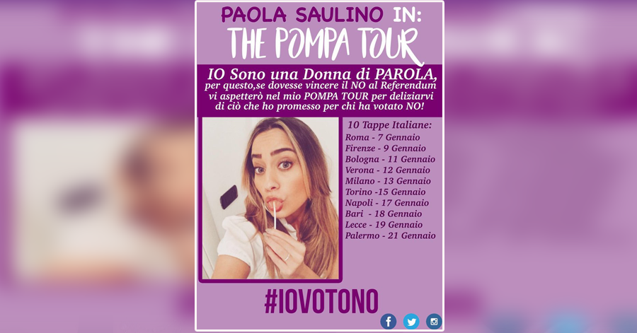 Vittoria del no, l’attrice Paola Saulino offre rapporti erotici